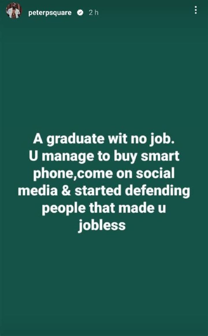 
‘Graduates Without Job, Defending People That Made Them Jobless’ – Peter Okoye Slams APC supporters 