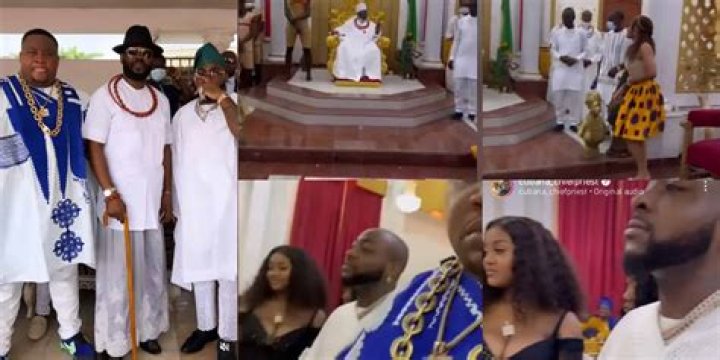 
Nigerians are reacting to the video of the Oba of Benin introducing one of his daughters to music star, Davido 